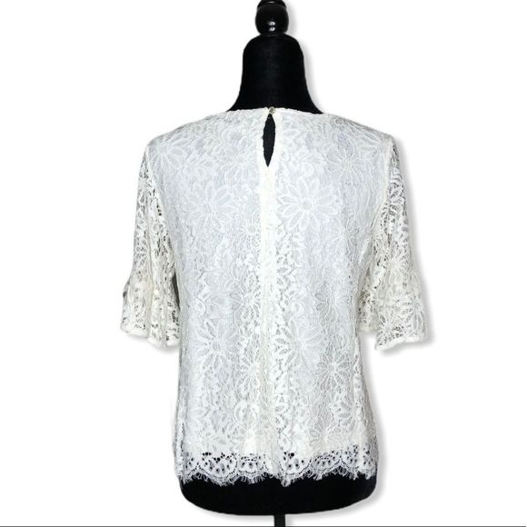 Nanette Lepore Cream Lace Flounce Statement Sleeve Blouse NWT size Small - Picture 7 of 11